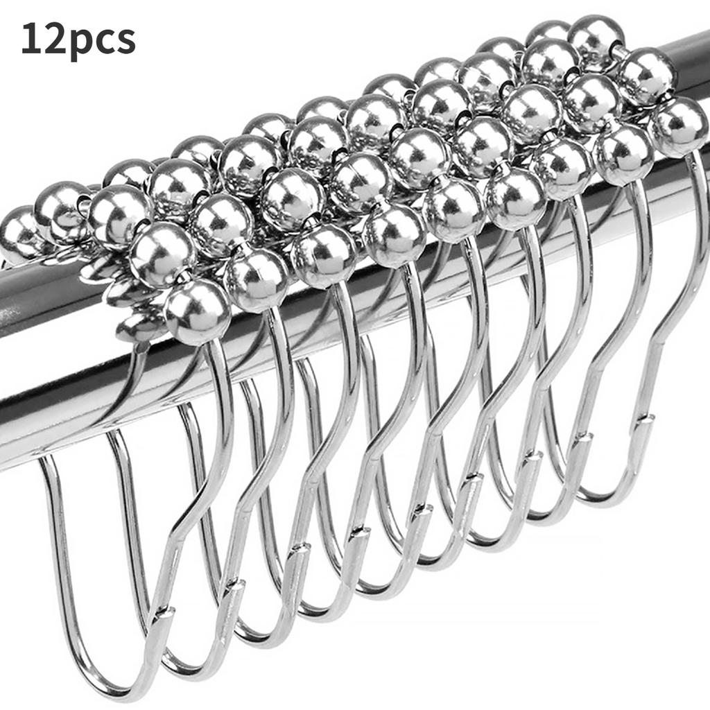 Shower Curtain Hooks Metal Shower Curtain Rings Anti-Drop Shower Hooks for Bathroom Shower Rod Roller Glide Shower Curtain