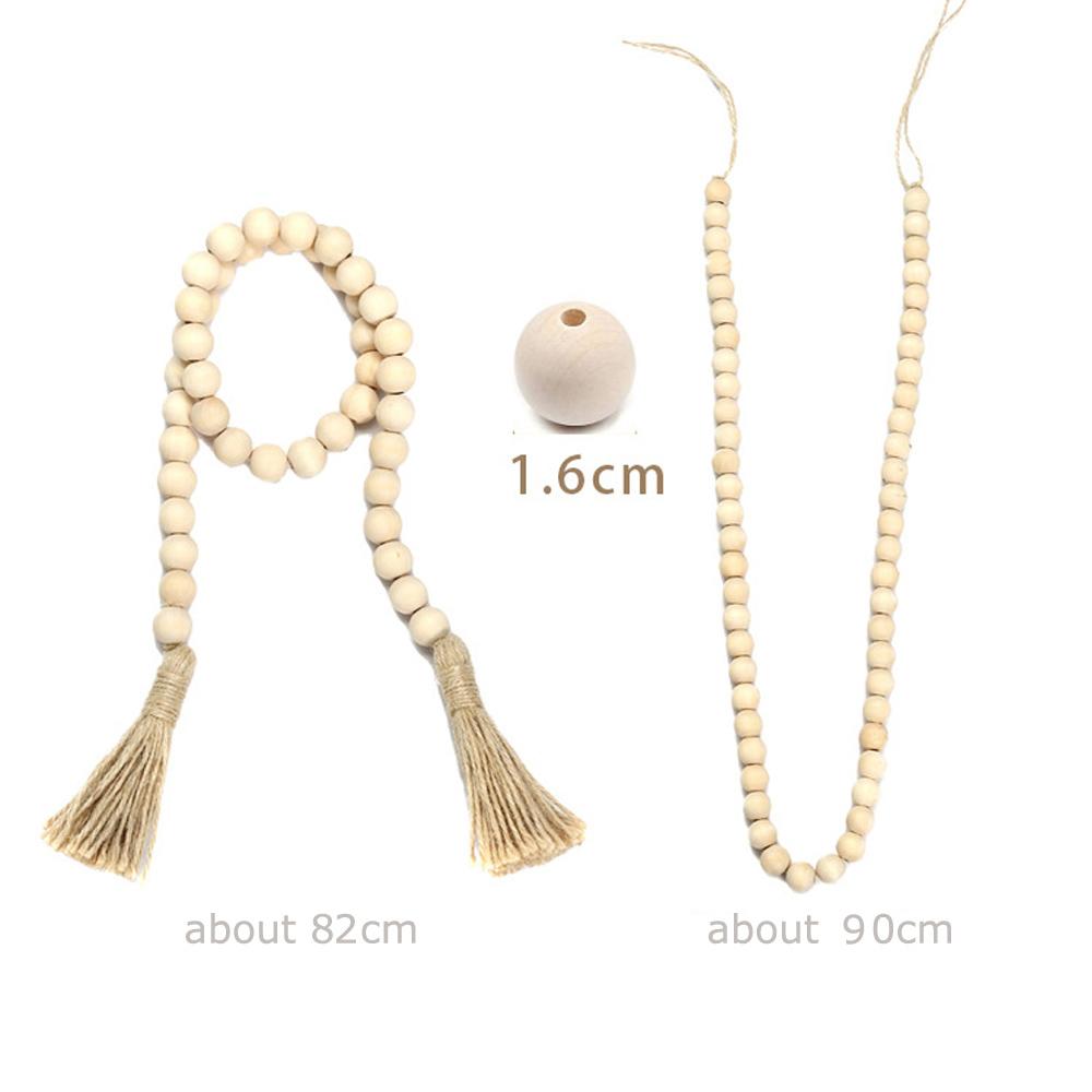 Decor Farmhouse Handmade Garland Wall Hanging Tassels String Wood Bead Garland With Jute Rustic