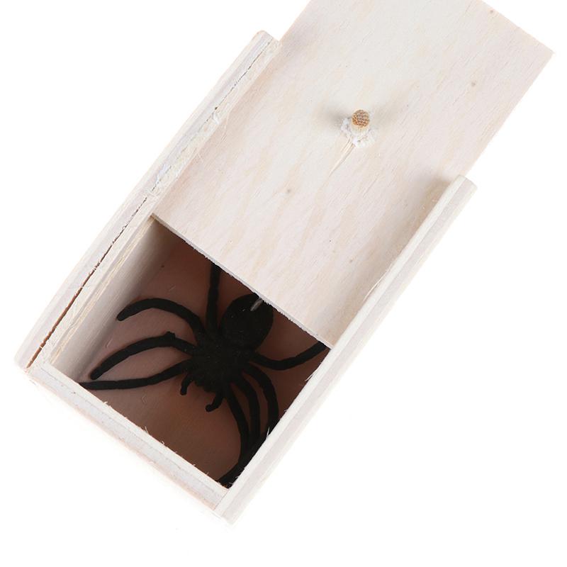 Funny Wooden Spider Box Hidden In Case Joke Gag Toy Halloween Gift