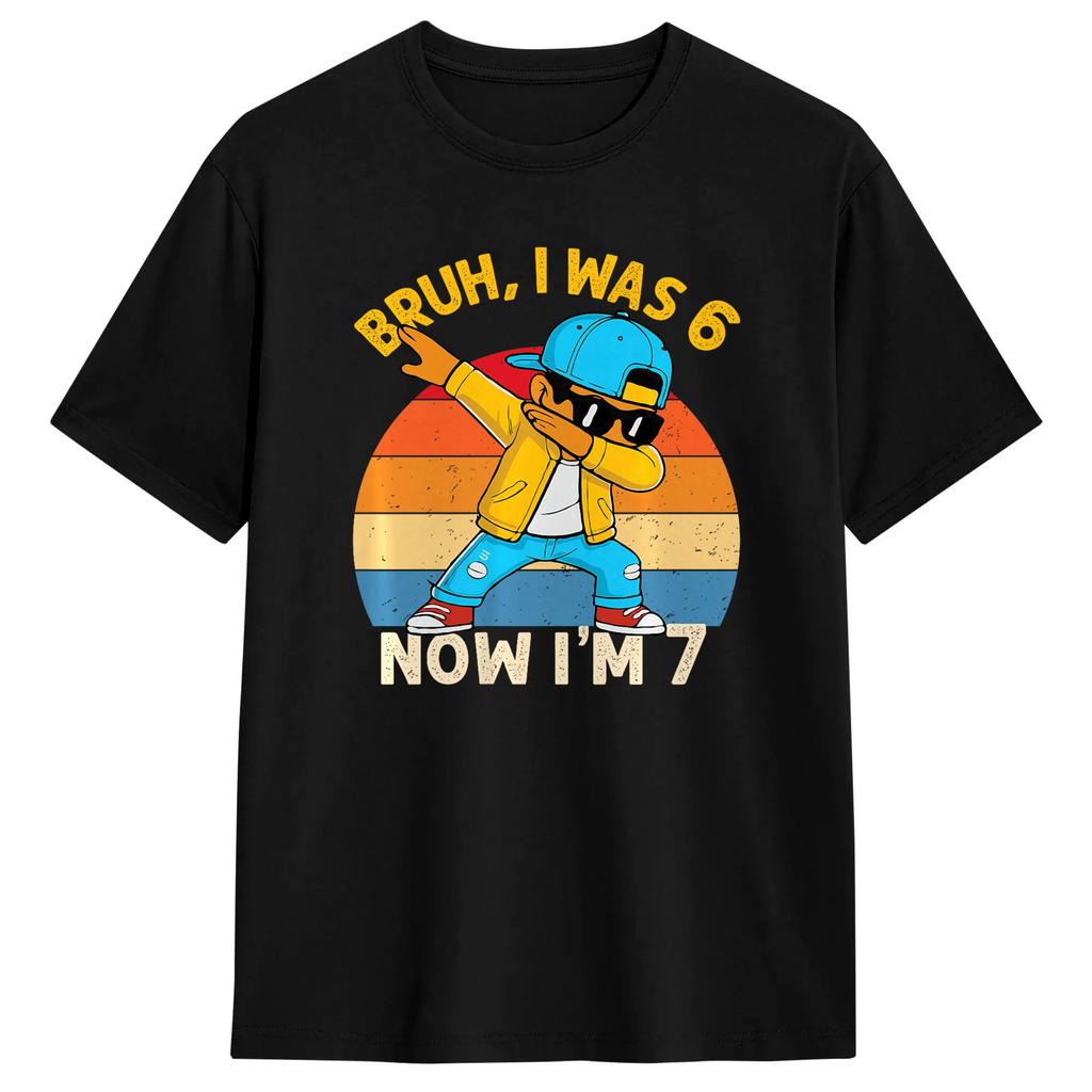 was 6 Now I’m 7 Birthday Dabbing T Shirts Men Cotton Vintage T-Shirt Round Collar Tees Short Sleeve Clothing 4XL 5XL
