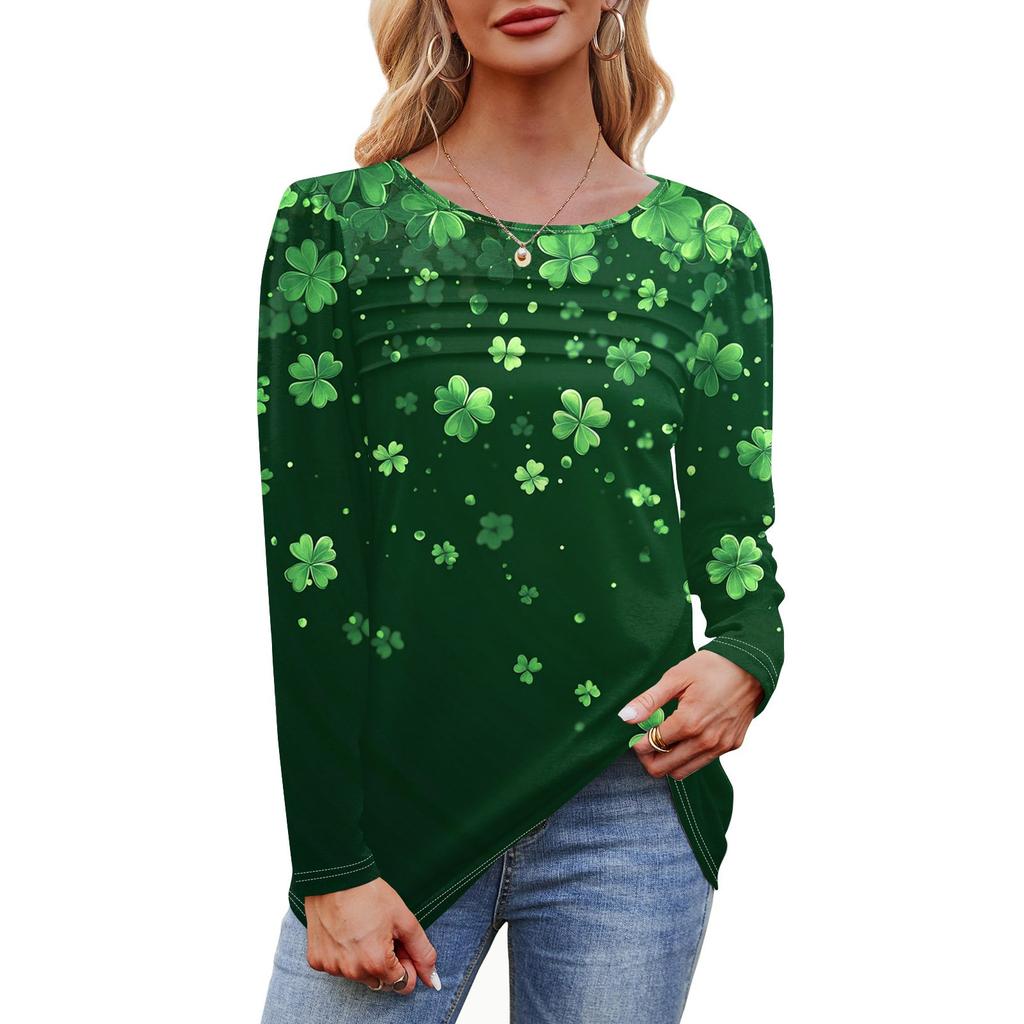 Женский свободный повседневный топ с круглым вырезом и длинными рукавами, модный топ