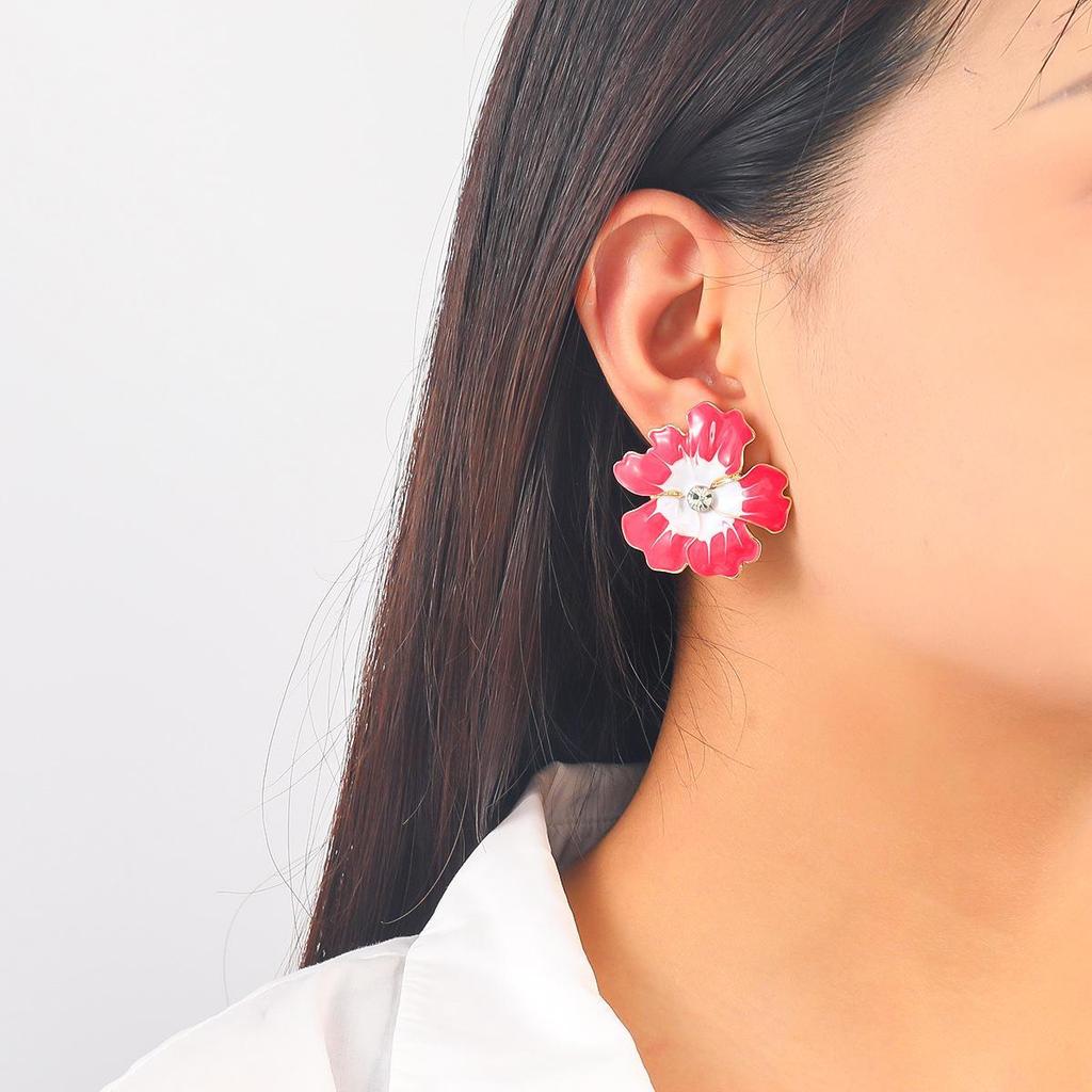 Exaggerated Multi-Color Handmade Flower Oil Drip Earrings for Women