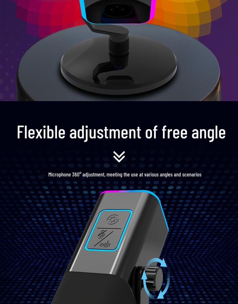 RGB Динамический USB-микрофон для игр, записи и пения с шумоподавлением и встроенной звуковой картой