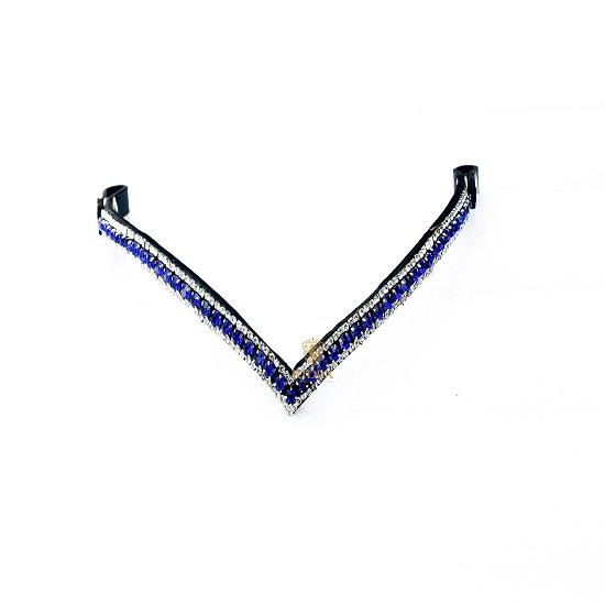 Темно-синий/белый 3-рядный кристалл V-образный кнопочный налобник для лошади Все размеры доступны