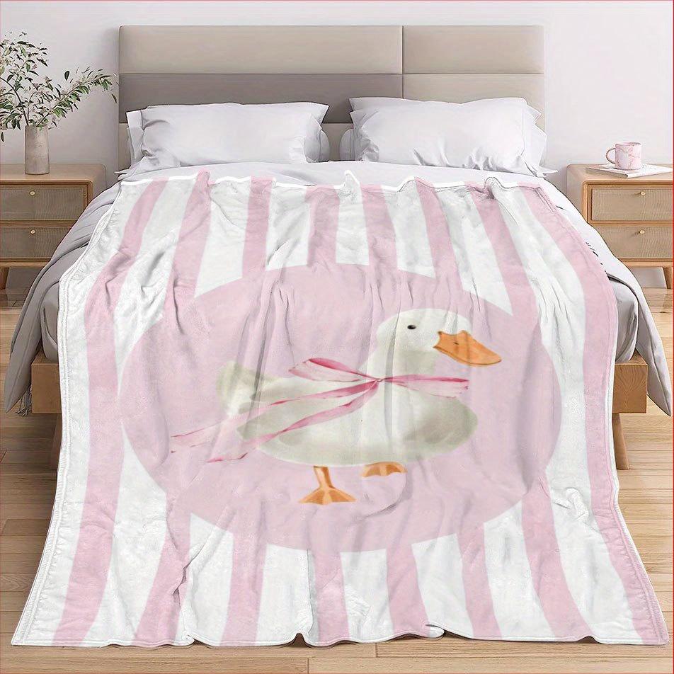 Pink Duck Delight Blanket Reversible Flannel Throw for Playful Comfort AllSeason Cute Companion Gift