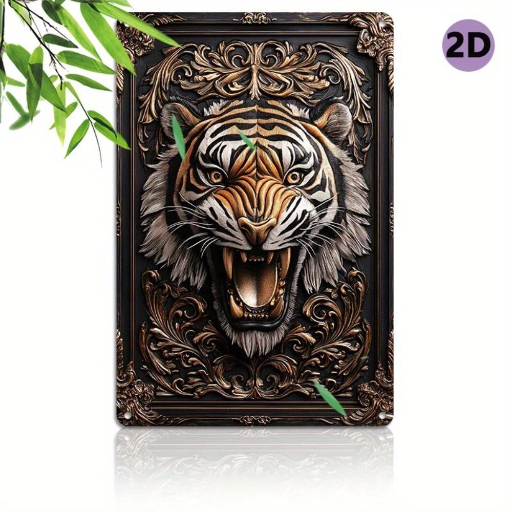2DTigerAluminumArt Алюминиевое настенное искусство «Тигр» - 2D рельефная металлическая табличка, устойчивая к погодным условиям, декоративный постер для дома/офиса