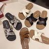 Fashion 2025 New French Retro Casual Flat-bottomed Beach Non-slip Sandals Cross-strapped Slippers Women's Summer Wear
