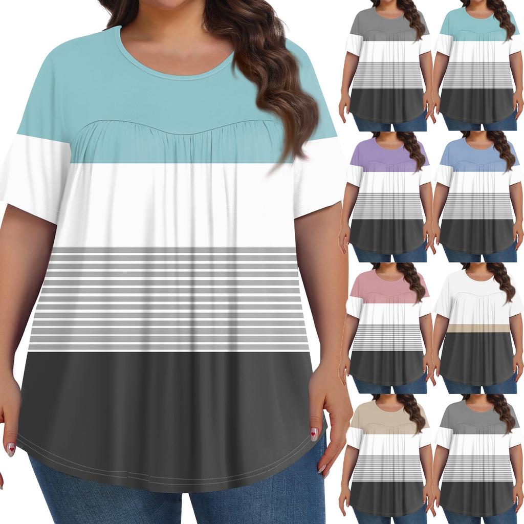 Женский модный повседневный топ с круглым вырезом и короткими рукавами с принтом, женские топы больших размеров