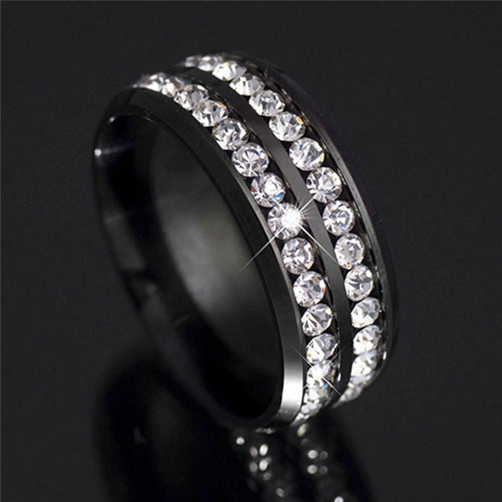 Womens Mens Fashion Double Rows Rhinestones Titanium Steel Wedding Jewelry Ring MIT