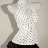 Sleeveless Lace-up Dots Camisole Deep V Neck Hanging Neck Top Halter Ruffle Vest  Summer