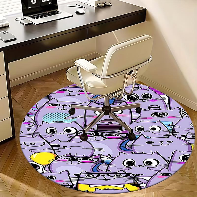 Charming Purple Cats Chair Mat Round Carpet for Home Decor, Office Use, Living Room, Bedroom Gift0393b