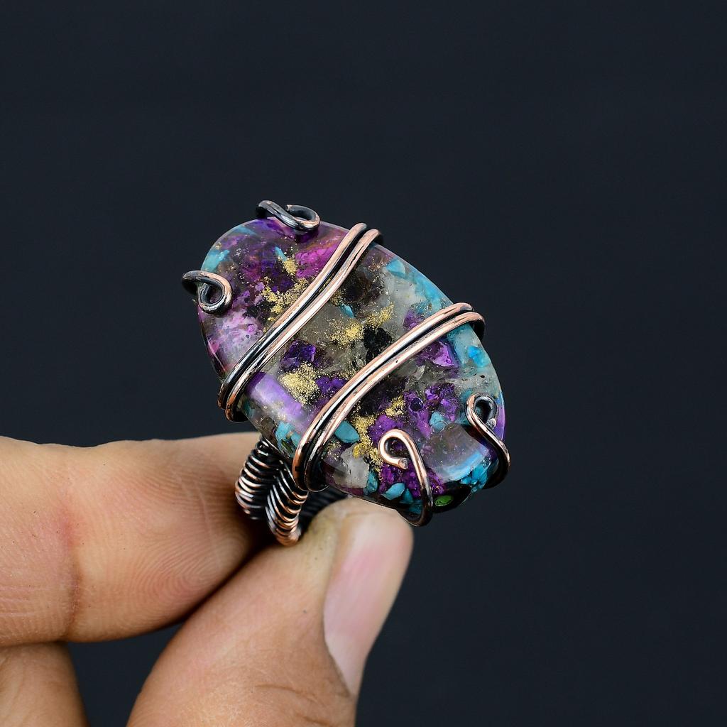 Натуральный драгоценный камень колючая устрица, подарочное кольцо ручной работы из медной проволоки, размер 8 m0W70