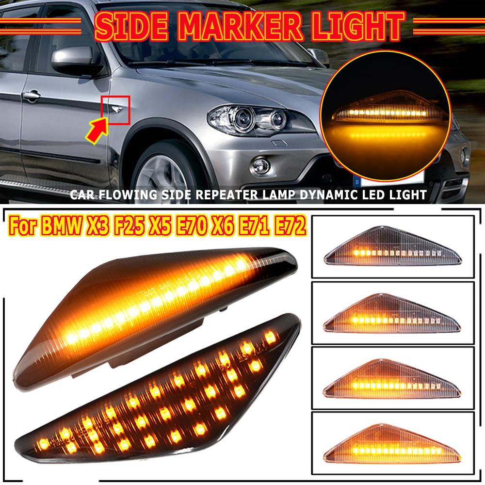Светодиодный динамический боковой указатель поворота, мигающий, с эффектом текущей воды, мигающий свет для BMW X3 F25 X5 E70 X6 E71 E72 2007-2014