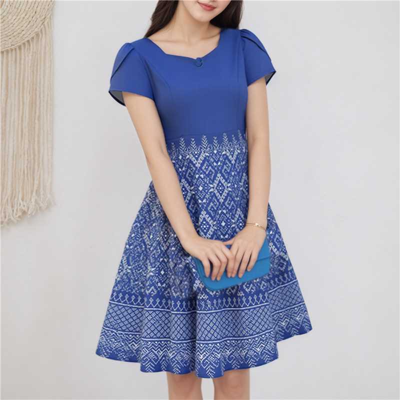 ZANZEA Women Casual Square Neck Summer Short Sleeve Print Dress