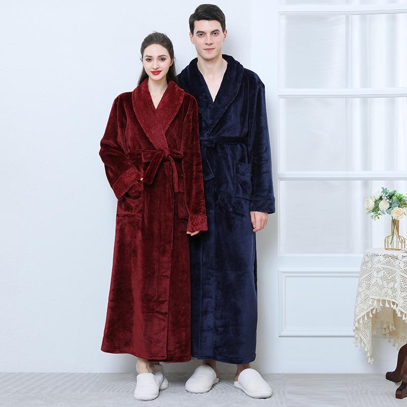 European & American Style Thick Flannel Bathrobe Pajamas for Autumn & Winter