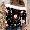 Женский повседневный модный топ с длинными рукавами и открытыми плечами с рождественским принтом из плюша