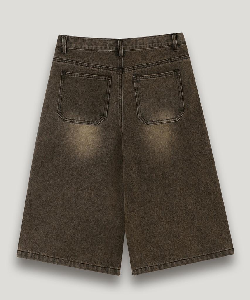 NODU Side Cut Washed Bermuda Shorts [Brown]