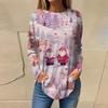 Tee Shirts For Women Casual Round Neck Long Sleeve Shirts Christmas Printing Top Pullover
