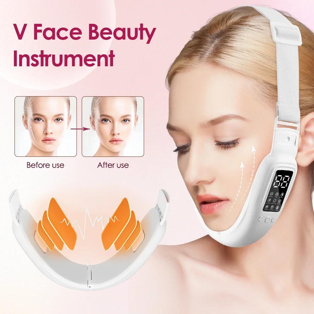 Face V-Line Lifter пояс для подтяжки лица вибрационный массажер для похудения лица 15 уровней 8 режимов горячие компрессы косметический инструмент для лица