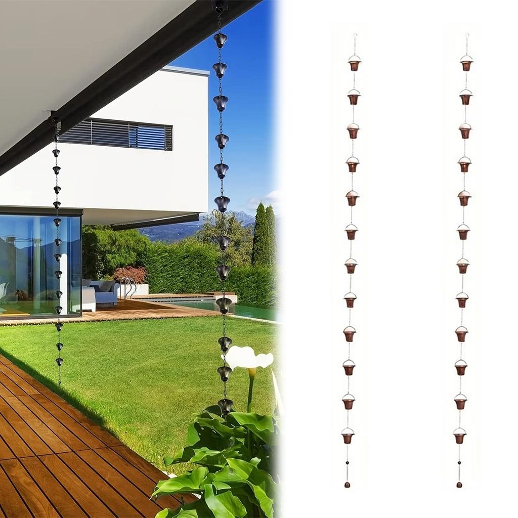 3.8M 12 Flower Cups Gutter Chain Adjustable Monarch Rain Gutter Chime Chain for Replacement Downspout Gutters Eaves Drainage
