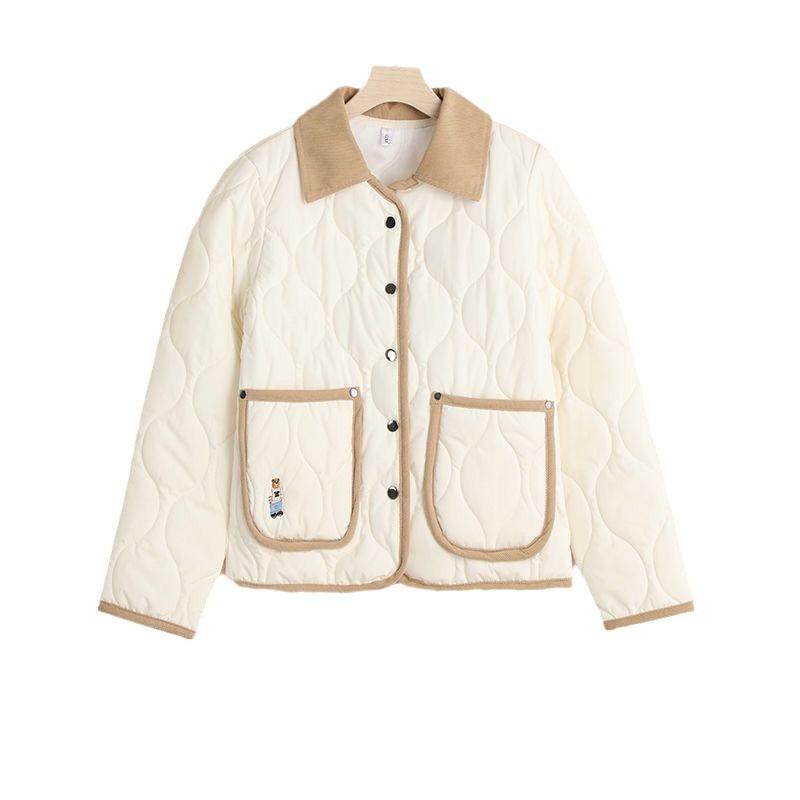 Thin rhombus bear cotton clothes women's boutique new short winter small man fragrant lapel contrasting jacket