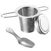 Stainless Steel Tea Strainer with Lid and Teaspoon, Foldable Handle Design