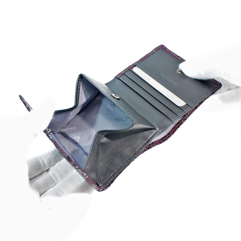 Inden bifold bill compartment box type coin purple background x black rose petite [Indenya] wallet, H, purse, deerskin, lacquer, 2204-06-176