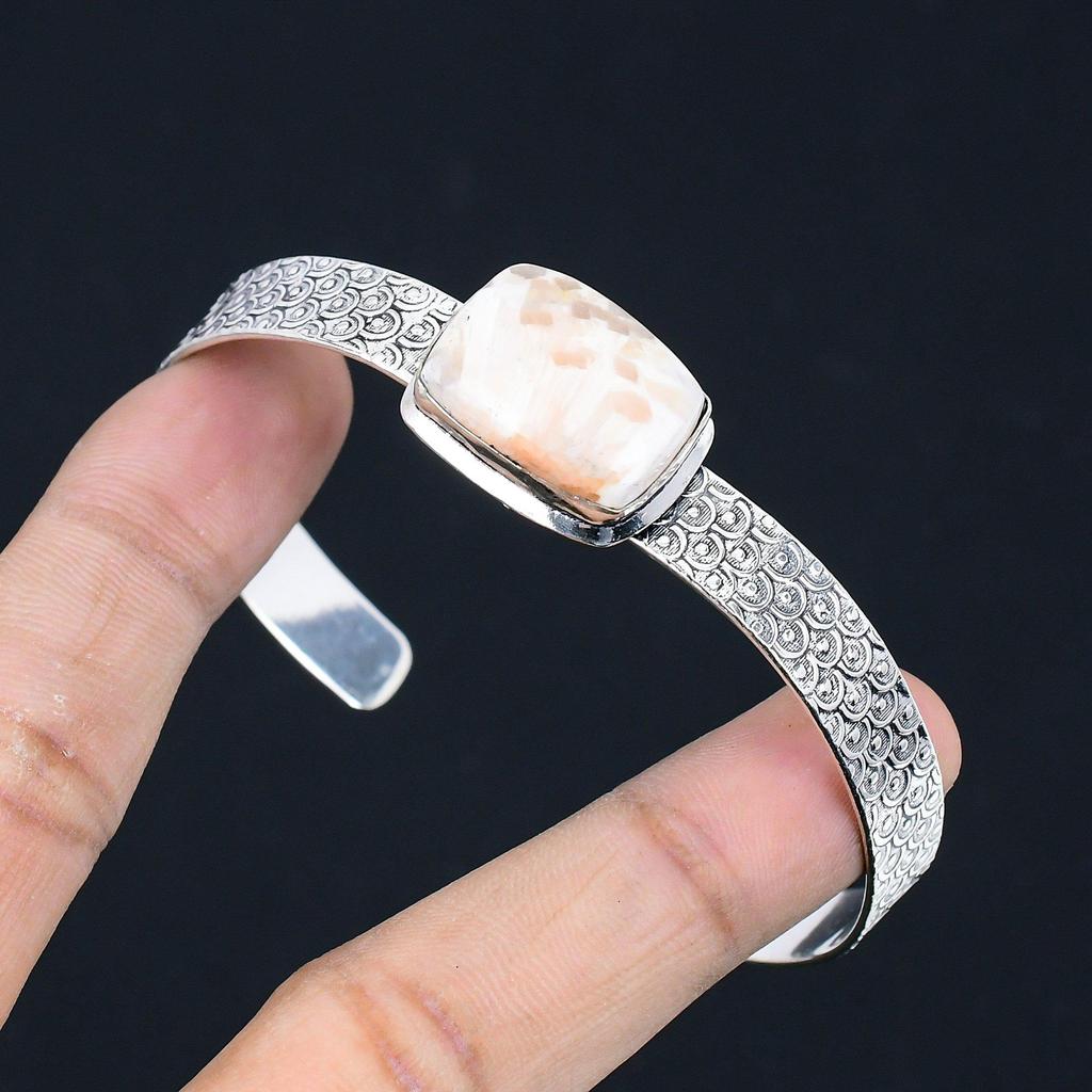 Halloween Sale Scolecite Stone Wedding Unique Bangle Jewelry 925 Sterling Silver