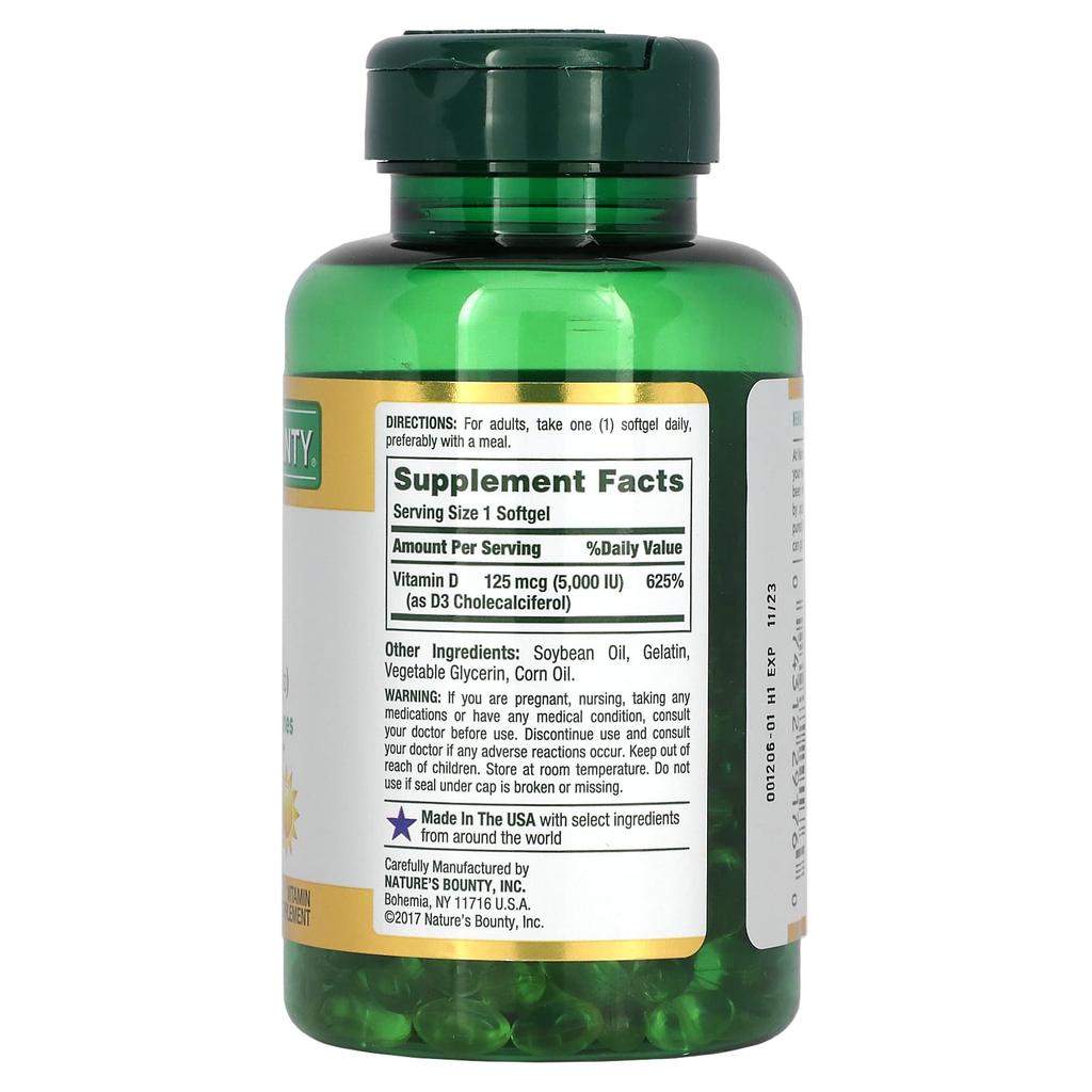 Nature's Bounty, D3, 125 mcg (5,000 IU), 240 immediate-release softgels