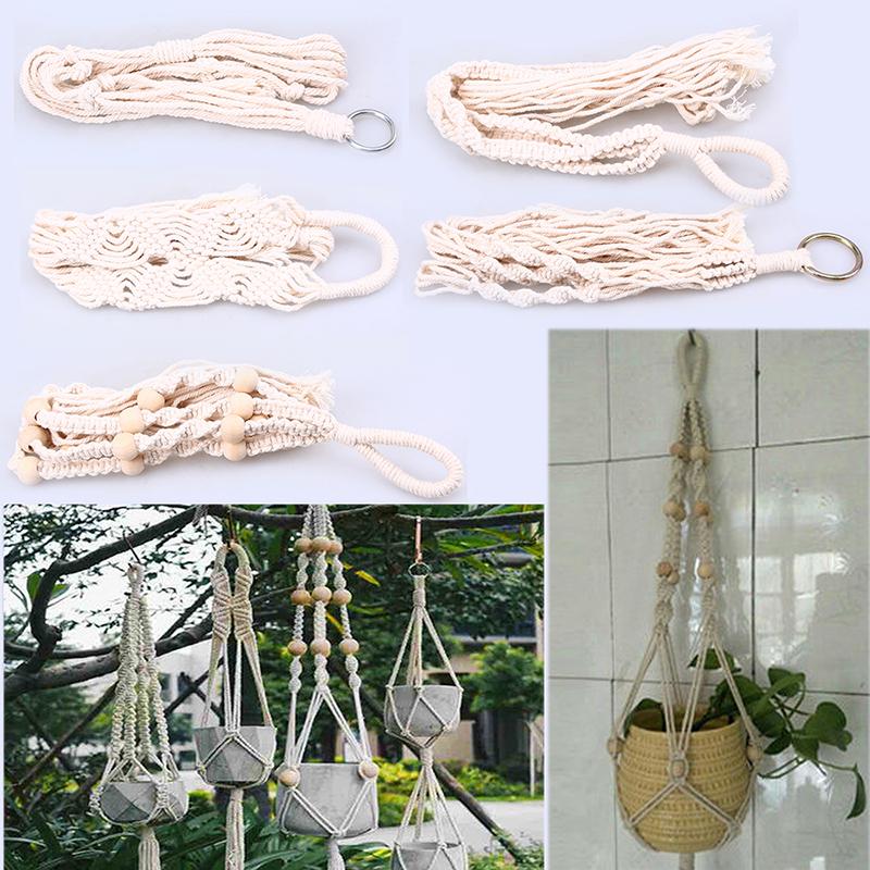Подвесная корзина в технике макраме, держатель для растений, держатель для горшка ручной работы, плетеный из джутовой веревки, цветочные горшки для сада, украшение