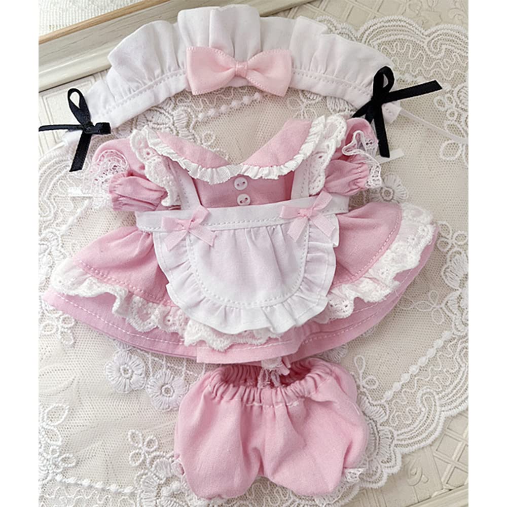 Nianniyhouse 15 см плюшевая кукла горничная наряд повязка на голову платье фартук шорты нарядная хлопковая кукольная одежда (розовый)
