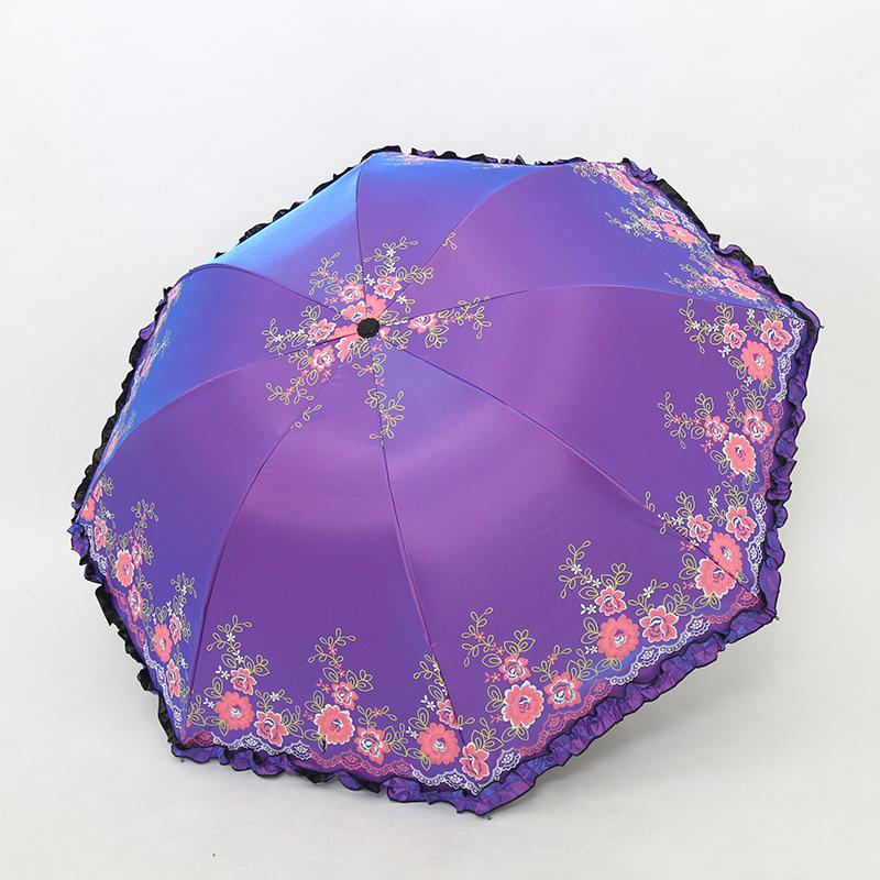 Sunscreen Uv Protection Parasol Female Summer Folding Small Portable Retro Sun Umbrella Weather Rain Umbrella
