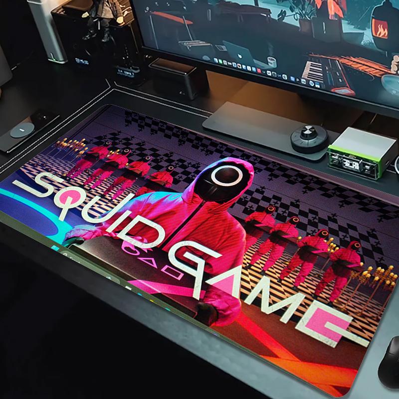 Игровой коврик для мыши Игра в кальмара Большой игровой коврик для стола Нескользящий Коврик для ноутбука и планшета XXL Коврик для мини-ПК Игровой коврик с блокировкой края