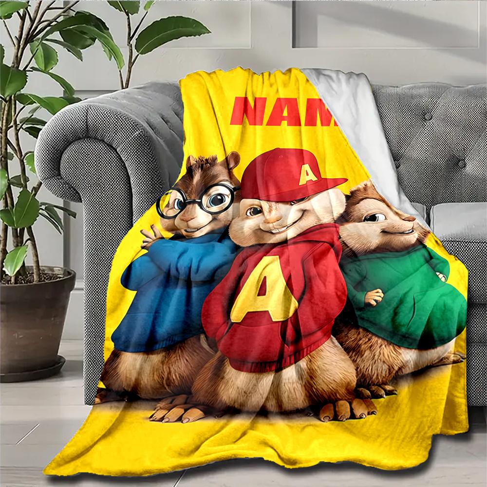 Custom Name Alvin and the Chipmunks Theme Printed Blanket - Perfect for Couch, Bed, Travel & Outdoor Use | Machine Washable, Cozy & Durable.