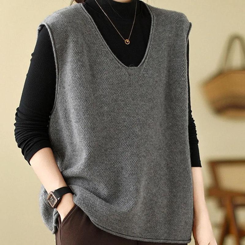 Жилет для женщин хлопковый топ без рукавов трикотажный свитер с V-образным вырезом жилет винтажный свободный повседневный жилет большого размера