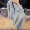 Hooded wool knitted cardigan women's autumn and winter new contrasting color zipper casual soft waxy sweater top