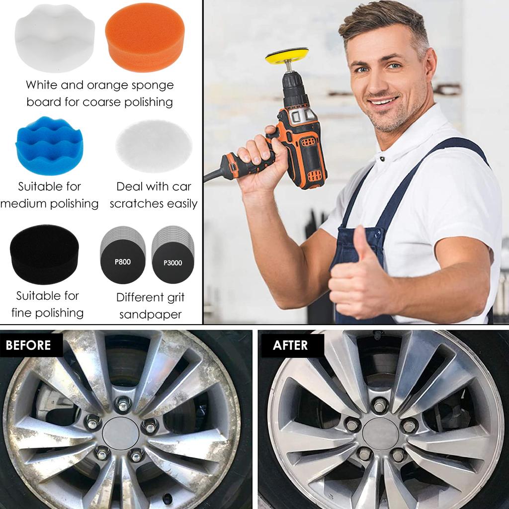 Sandpaper Polishing Set 3 Inch Wet Dry Hook and Loop Sandpaper Pad Assorted 60-10000 Grit Fine Polishing Waxing for Car Metal