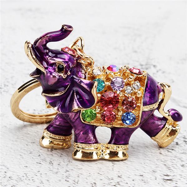 Genuine Rhinestone Elephant Keychain Fashion Drop Design Shiny Accessory for Women Car Key Holder Bag Ornament Elegant Appearance