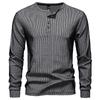 Мужская полосатая рубашка хенли с длинным рукавом, повседневный топ для мужчин, осенне-зимняя теплая модная текстурированная мужская блузка на пуговицах