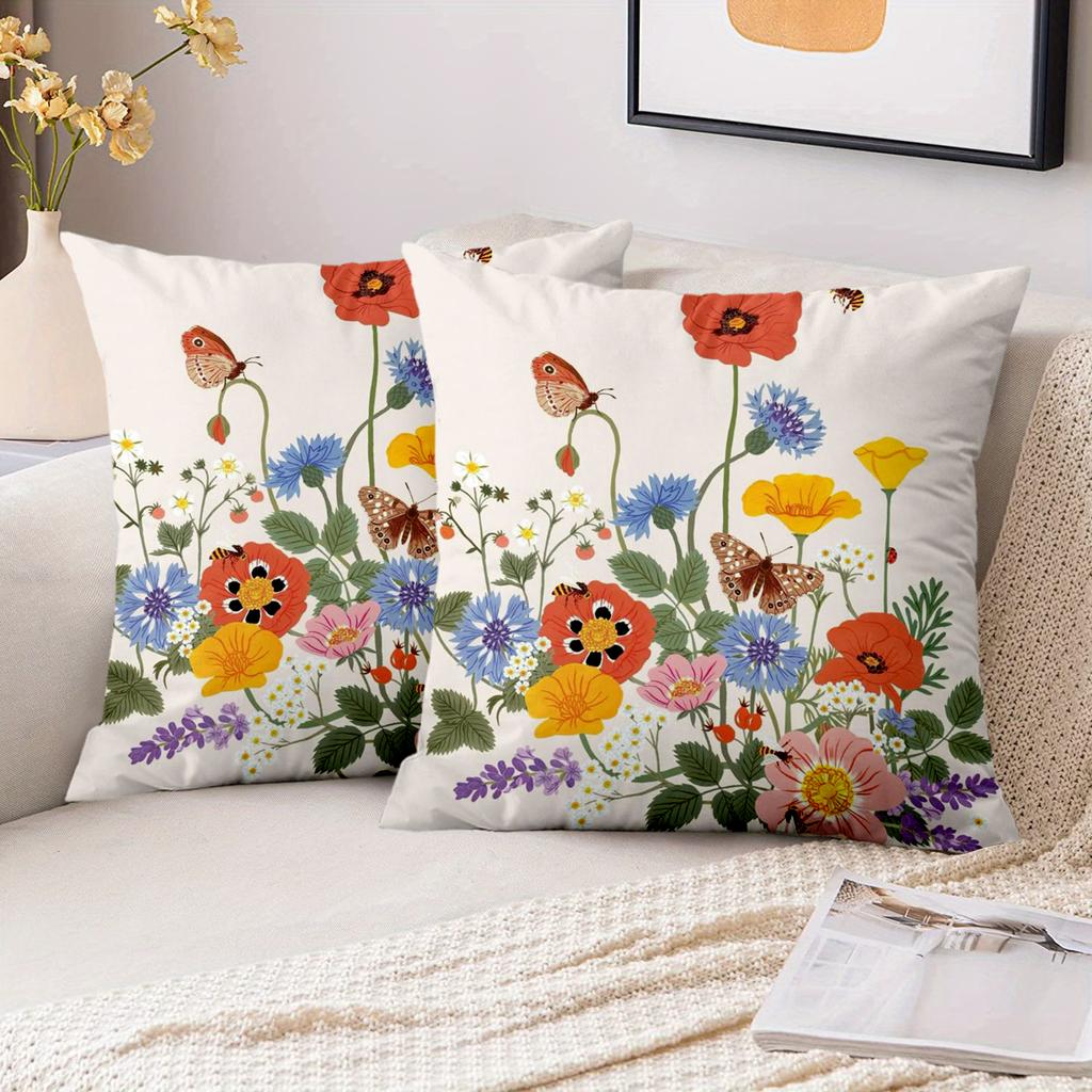 Pieces Vintage Wild Floral Butterfly Throw Pillow Covers Pattern Cushion Cover Suitable for Sofa Bedroom Car Pillow Cover