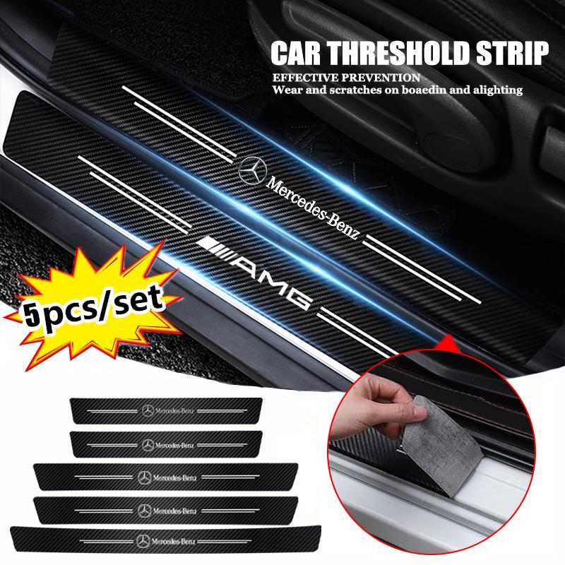 VFO1 1/4/5Pcs Car Door Sill Protector Strip Anti-Scratch Sticker Hubcap For Mercedes Benz AMG GLC GLE CLA GLB W205 W206 W211 GLK W204