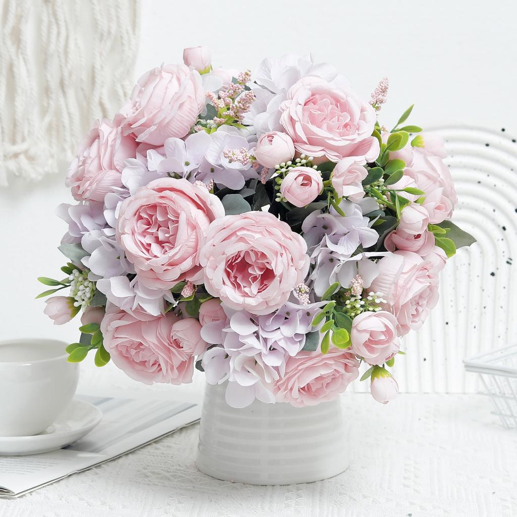 Beautiful Peony Artificial Flowers High Quality Hydrangeas Silk Bride Bouquet Wedding Home Room Festival Gift Table Decoration