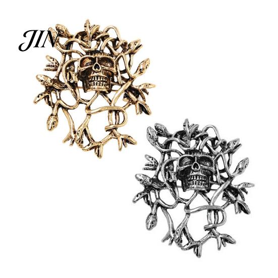 Wear-resistant Brooch Distressed Style Pin, Punk Retro Thorns Skull Design Lapel Pin with Electroplated Rhinestones Inlaid, Vines Surrounding