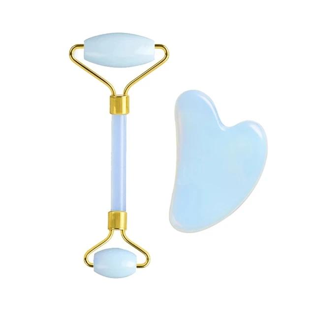 2/3/4pcs Natural Rose Quartz Obsidian Jade Roller Gua Sha Stone Set Gouache Scraper Facial Lifting Anti-Wrinkle Skin Care Tools