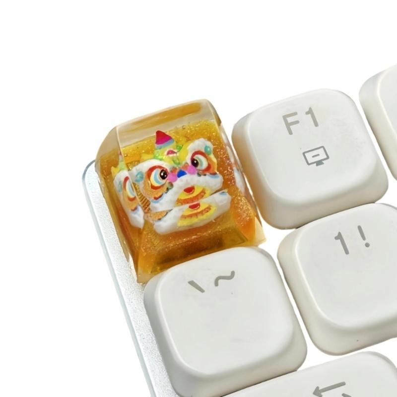 Resin Epoxy Keycap Featuring Embeddeds Traditional Dragon Dance Translucents Keycap for Backlit Keyboards