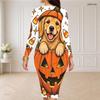 Women Plus Size Round Neck Long Sleeve Bodycon Midi Dress Cartoon Raccoon Witch Print