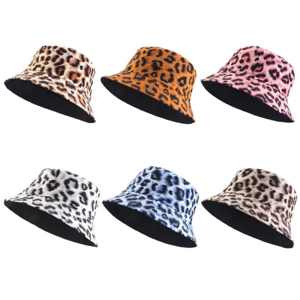 Double-Sided Bucket Hat Leopard Patterned Sun Cap Beach Sun Protect Hat Outdoor Travel