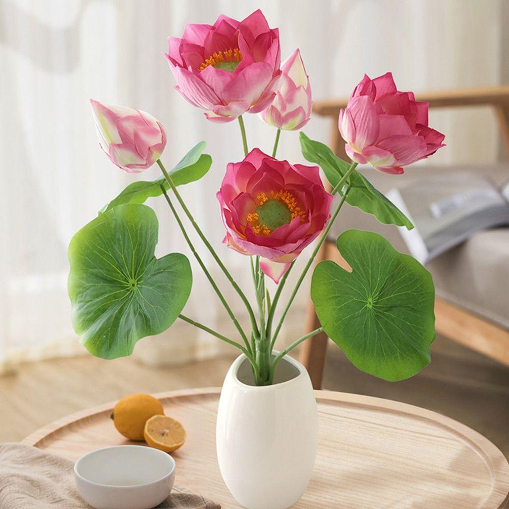 Multicolor Lotus Artificial Flower Green Lotus Leaves DIY Simulation Lotus Flower Silk Flower Lifelike Flower Desktop Ornament