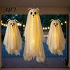 Playful Ghost for Indoor Parties 3 Pcs Lighted Dog Hanging Ornaments, Spooky Halloween Outdoor Flying Floating Decor Gauze with LED Light Tree