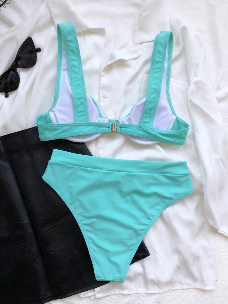 Women's Solid Color Sexy Bikini High Waist Two Piece Swimsuit